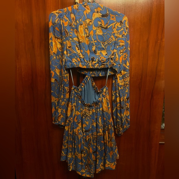 A.L.C. Silk Izzy Mini Blue Orange Dress - Picture 3 of 9